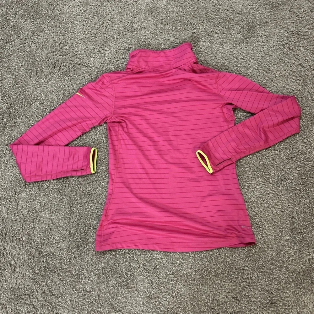 Nike Pro Shirt Womens Medium Pink Yellow 1/2 Zip Long Sleeve Thumb Hole Dri-Fit
